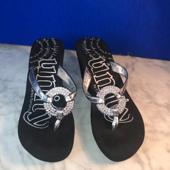 Womens Unity Sandal Flip Flops by Carlos Santana Black 3-1/2" heel Sz 10M - Picture 6 of 10